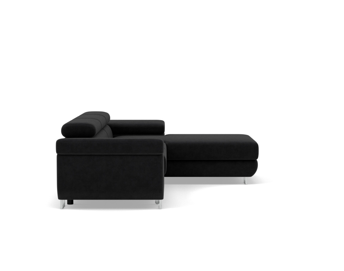 Canapé d'angle droit 6 places convertible avec coffre et têtières réglables en velours côtelé Pablo
