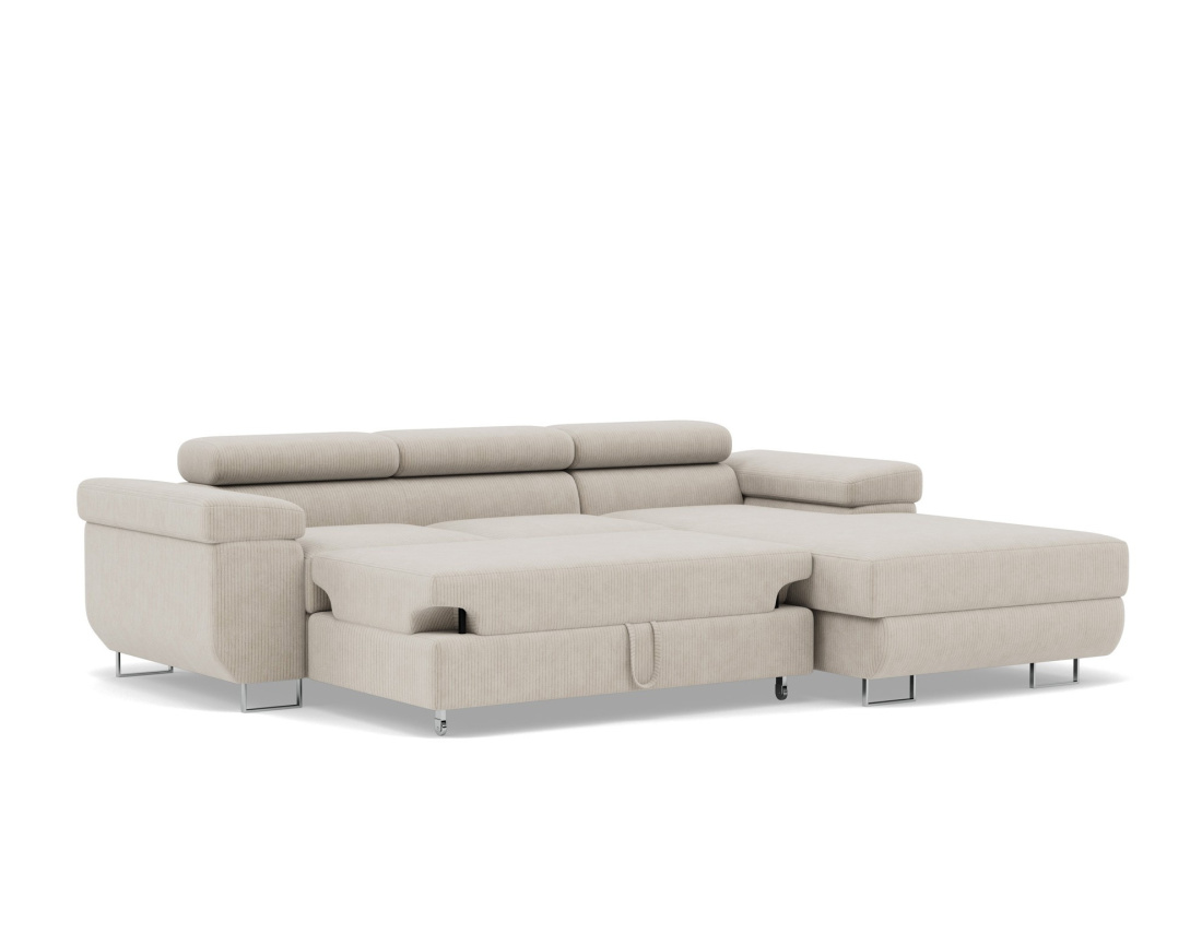 Canapé d'angle droit 6 places convertible avec coffre et têtières réglables en velours côtelé Pablo Canapé d'angle droit 6 places convertible avec coffre et têtières réglables en velours côtelé Pablo