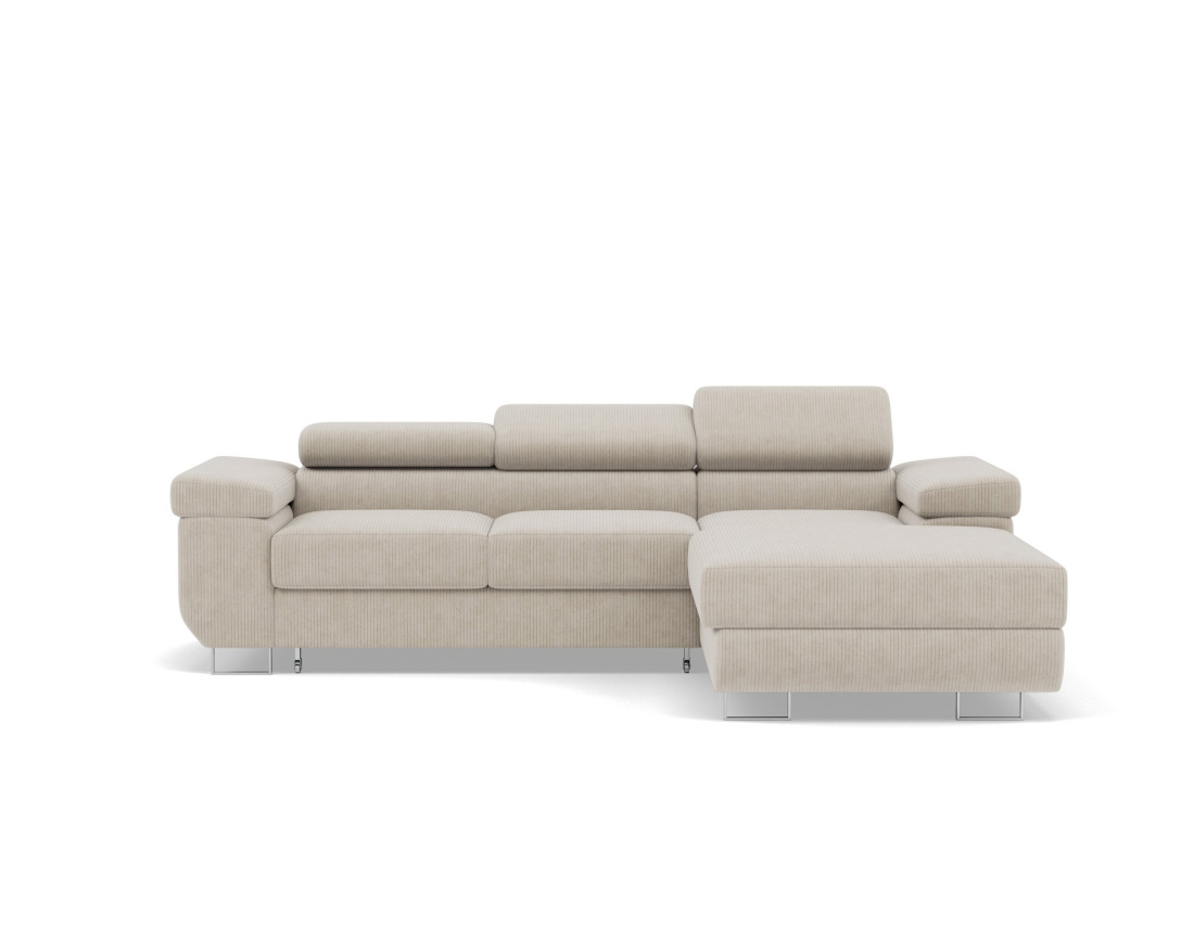Canapé d'angle droit 6 places convertible avec coffre et têtières réglables en velours côtelé Pablo Canapé d'angle droit 6 places convertible avec coffre et têtières réglables en velours côtelé Pablo