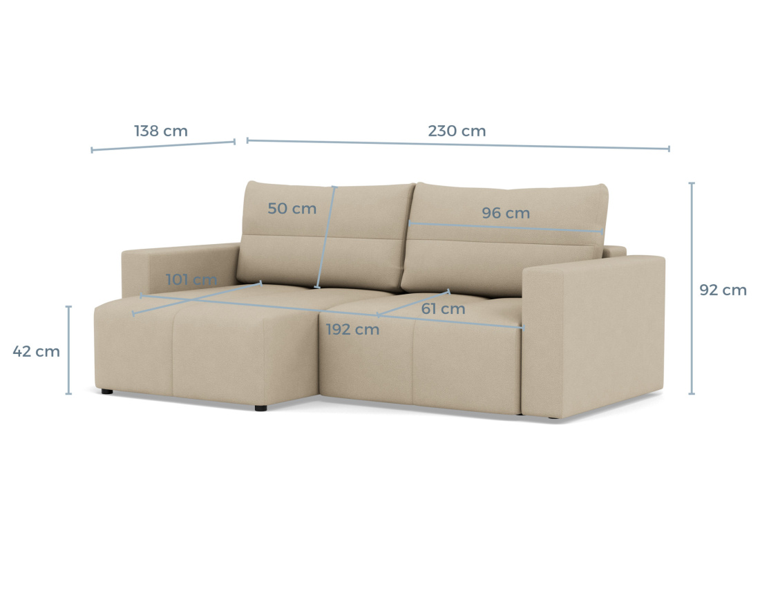 Canapé d'angle réversible 4 places convertible avec coffre en tissu texturé Daryl