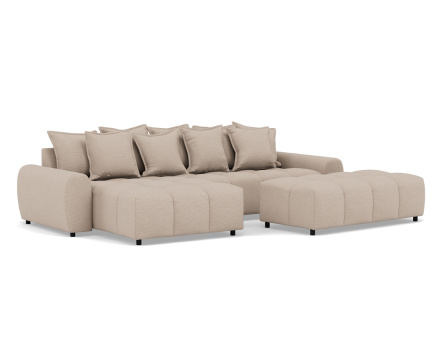 Canapé d'angle réversible 4 places avec pouf d'appoint en tissu texturé Adelaide