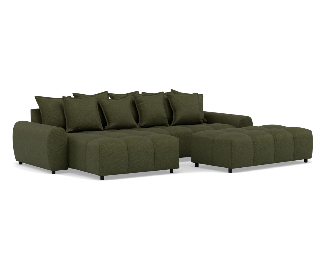 Canapé d'angle réversible 4 places avec pouf d'appoint en tissu texturé Adelaide