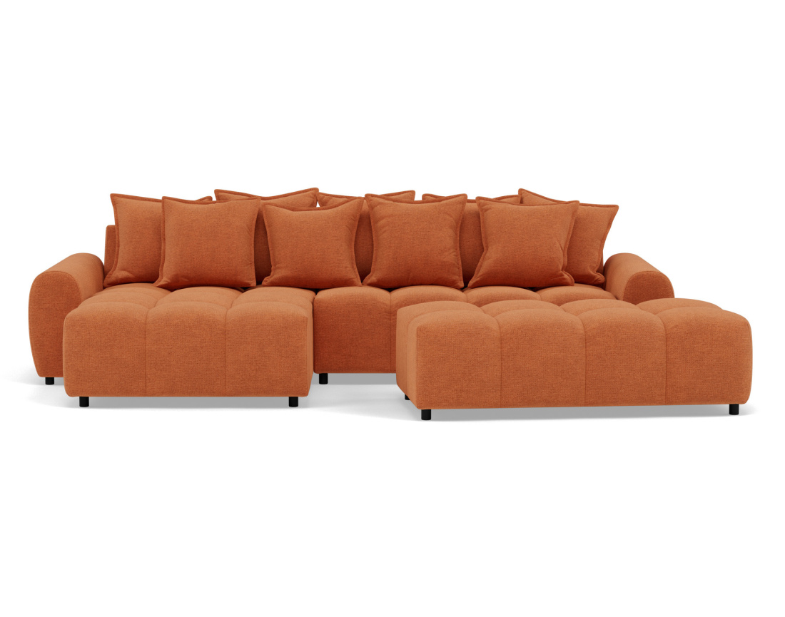 Canapé d'angle réversible 4 places avec pouf d'appoint en tissu texturé Adelaide