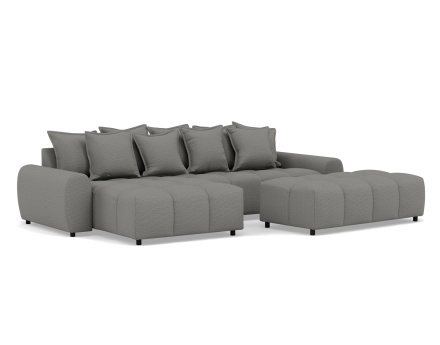 Canapé d'angle réversible 4 places avec pouf d'appoint en tissu texturé Adelaide