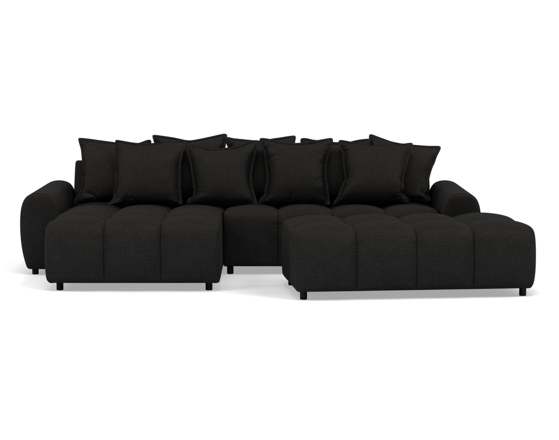 Canapé d'angle réversible 4 places avec pouf d'appoint en tissu texturé Adelaide