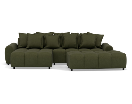 Canapé d'angle réversible 4 places avec pouf d'appoint en tissu texturé Adelaide
