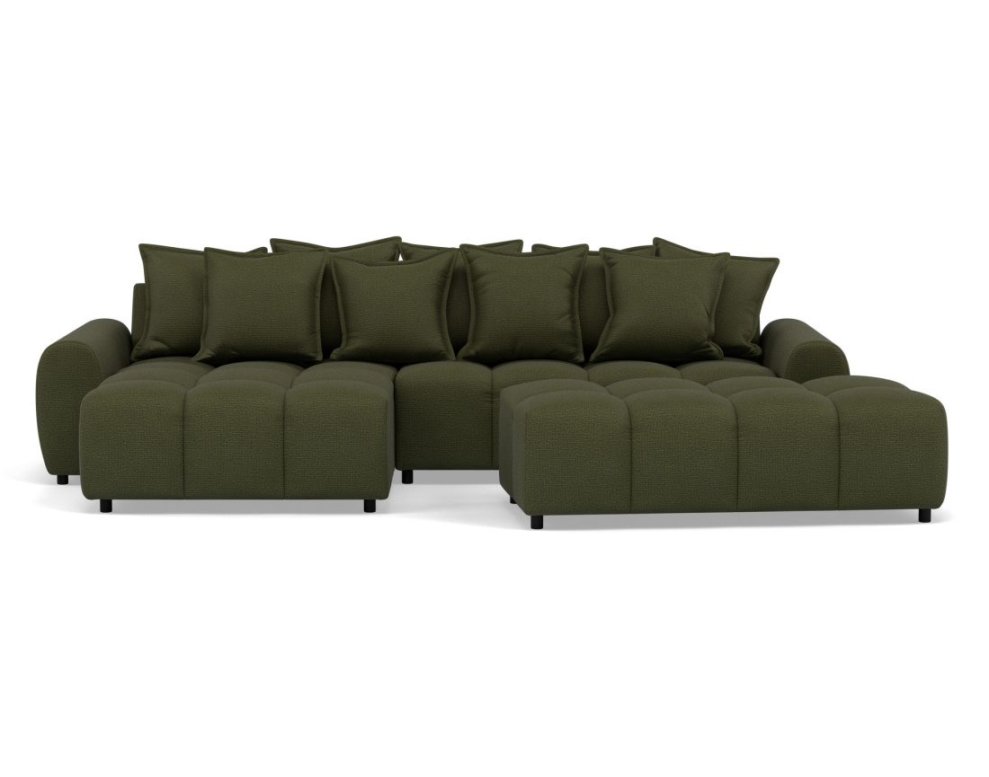 Canapé d'angle réversible 4 places avec pouf d'appoint en tissu texturé Adelaide