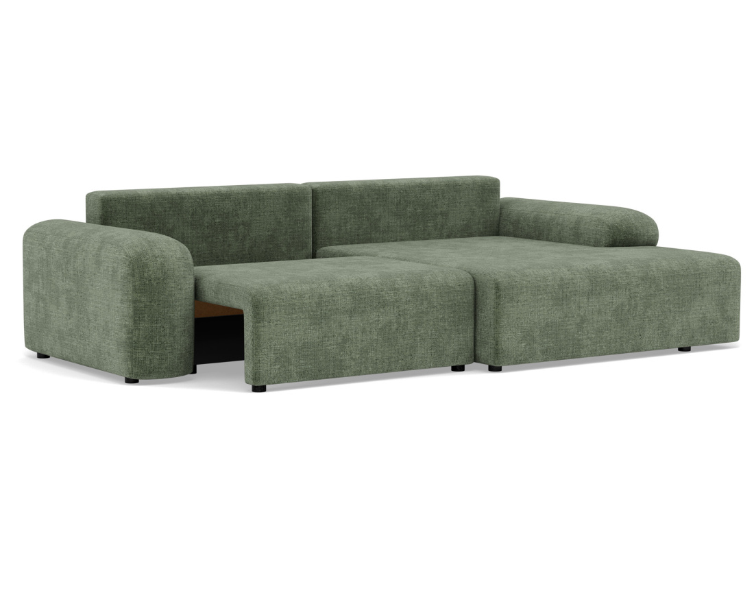 Canapé d'angle droit 4 places convertible avec coffre en velours texturé Rebecca