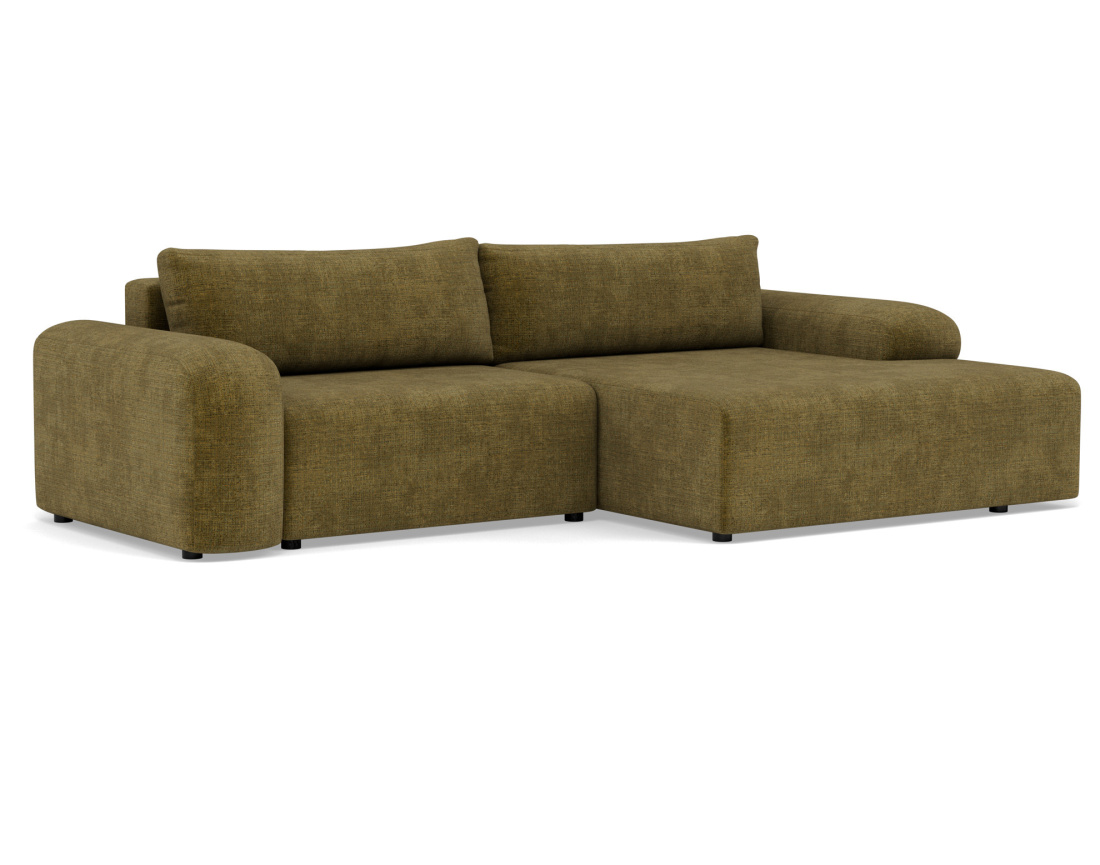 Canapé d'angle droit 4 places convertible avec coffre en velours texturé Rebecca