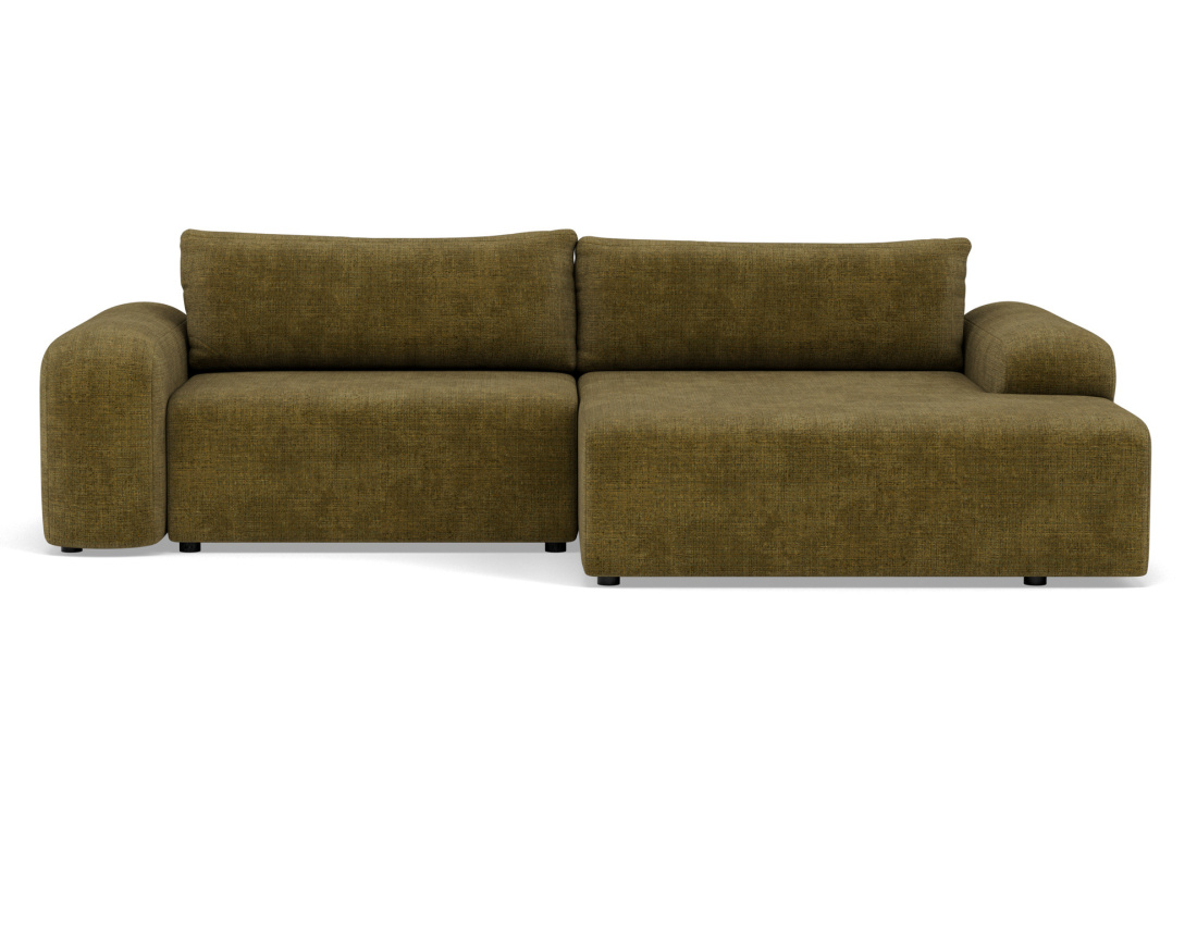 Canapé d'angle droit 4 places convertible avec coffre en velours texturé Rebecca