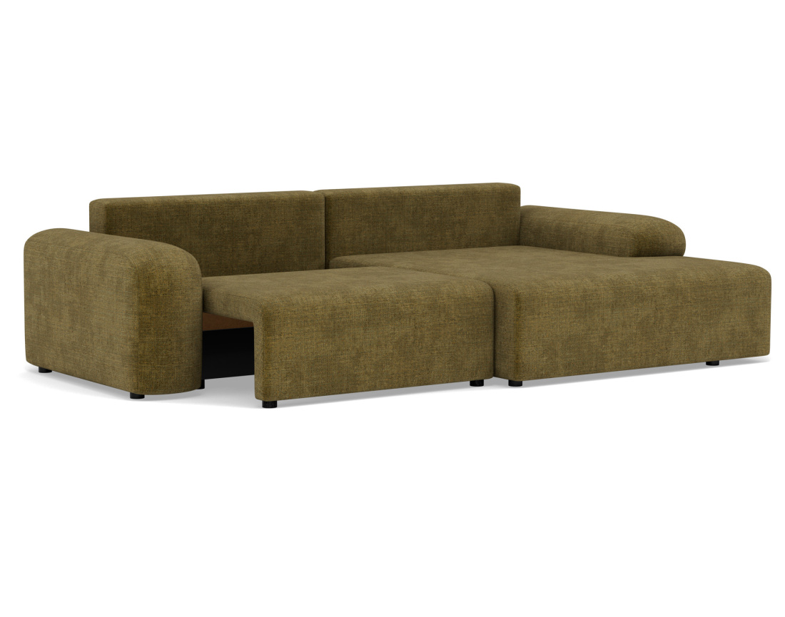 Canapé d'angle droit 4 places convertible avec coffre en velours texturé Rebecca