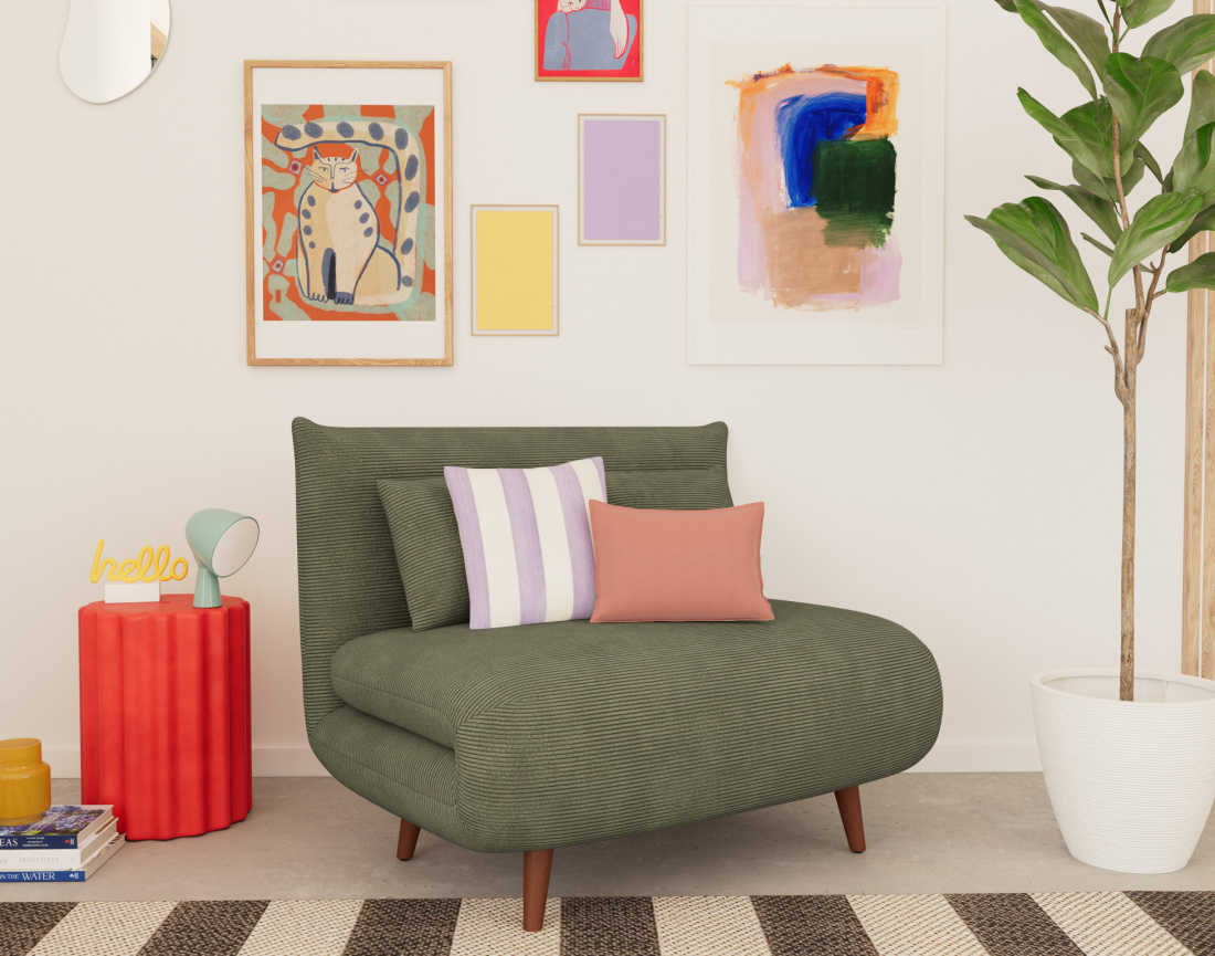 Banquette convertible clic-clac 1 place en velours côtelé Lumi