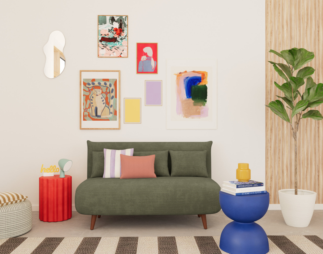 Banquette convertible clic-clac 2 places en velours côtelé Lumi