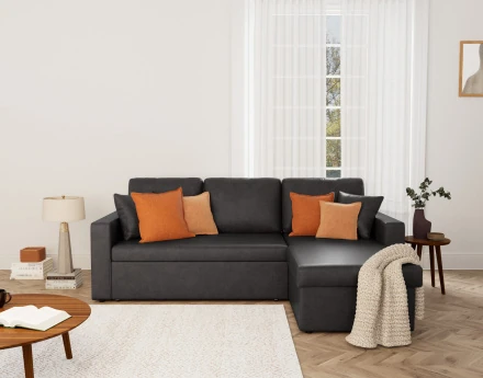 Canapé d'angle réversible 4 places convertible avec coffre en simili Cyrus