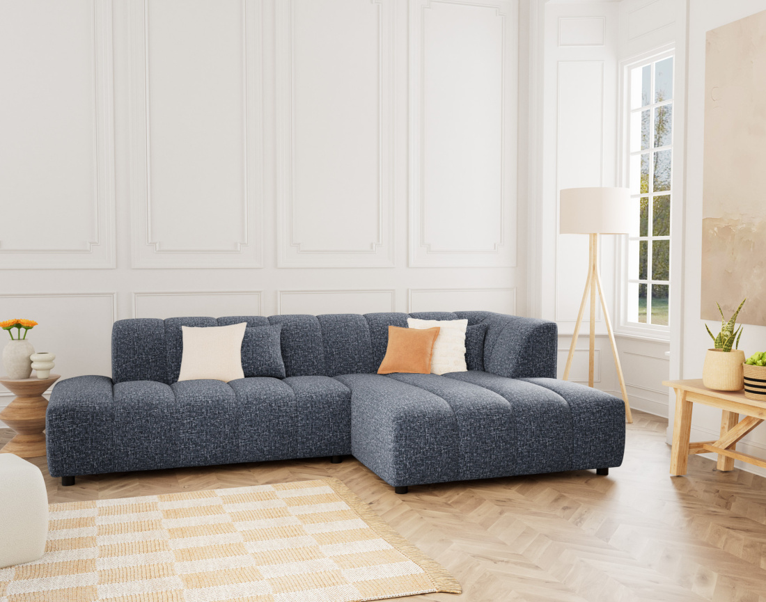 Canapé d'angle droit 4 places sans accoudoir en tissu texturé Curtis