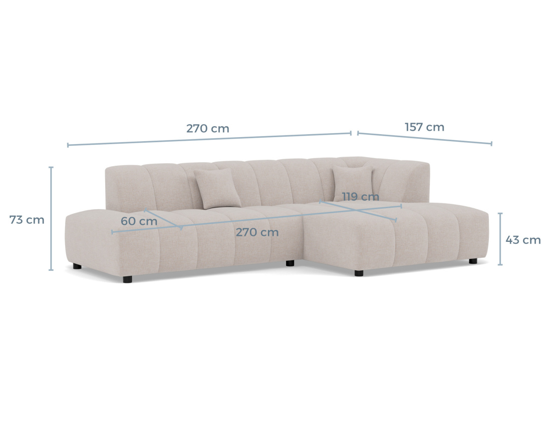Canapé d'angle droit 4 places sans accoudoir en tissu texturé Curtis