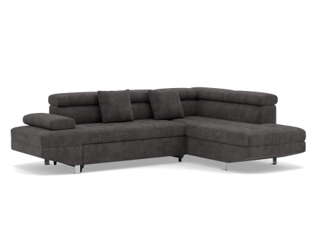 Canapé d'angle droit 5 places convertible avec coffre et têtières réglables en velours texturé Margaux