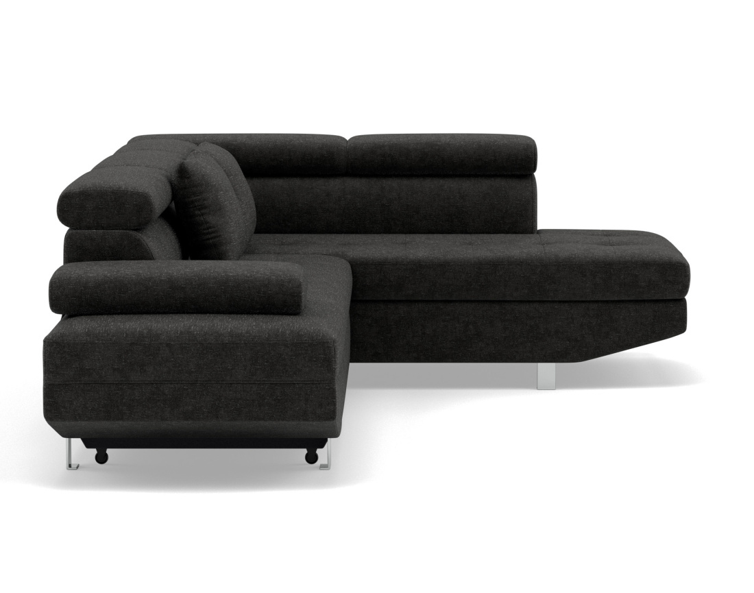 Canapé d'angle droit 5 places convertible avec coffre et têtières réglables en velours texturé Margaux Canapé d'angle droit 5 places convertible avec coffre et têtières réglables en velours texturé Margaux