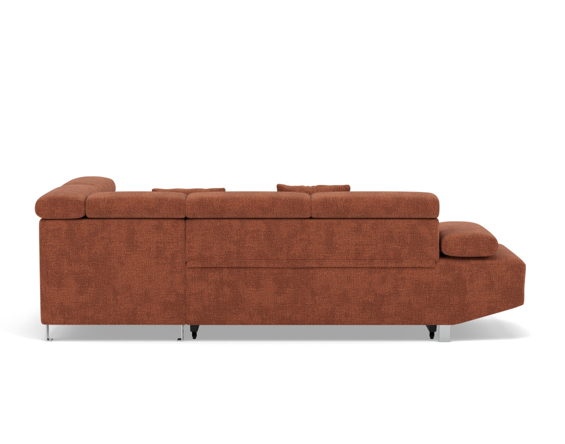 Canapé d'angle droit 5 places convertible avec coffre et têtières réglables en velours texturé Margaux Canapé d'angle droit 5 places convertible avec coffre et têtières réglables en velours texturé Margaux