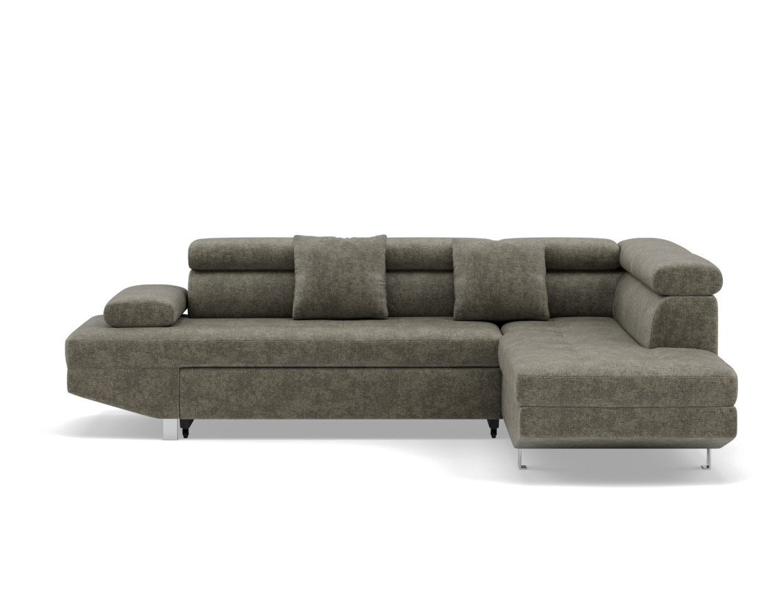 Canapé d'angle droit 5 places convertible avec coffre et têtières réglables en velours texturé Margaux