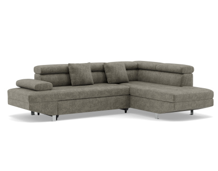 Canapé d'angle droit 5 places convertible avec coffre et têtières réglables en velours texturé Margaux