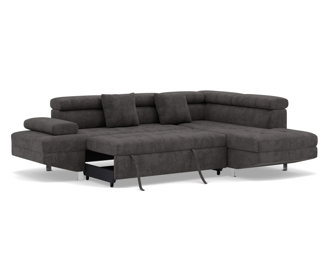Canapé d'angle droit 5 places convertible avec coffre et têtières réglables en velours texturé Margaux
