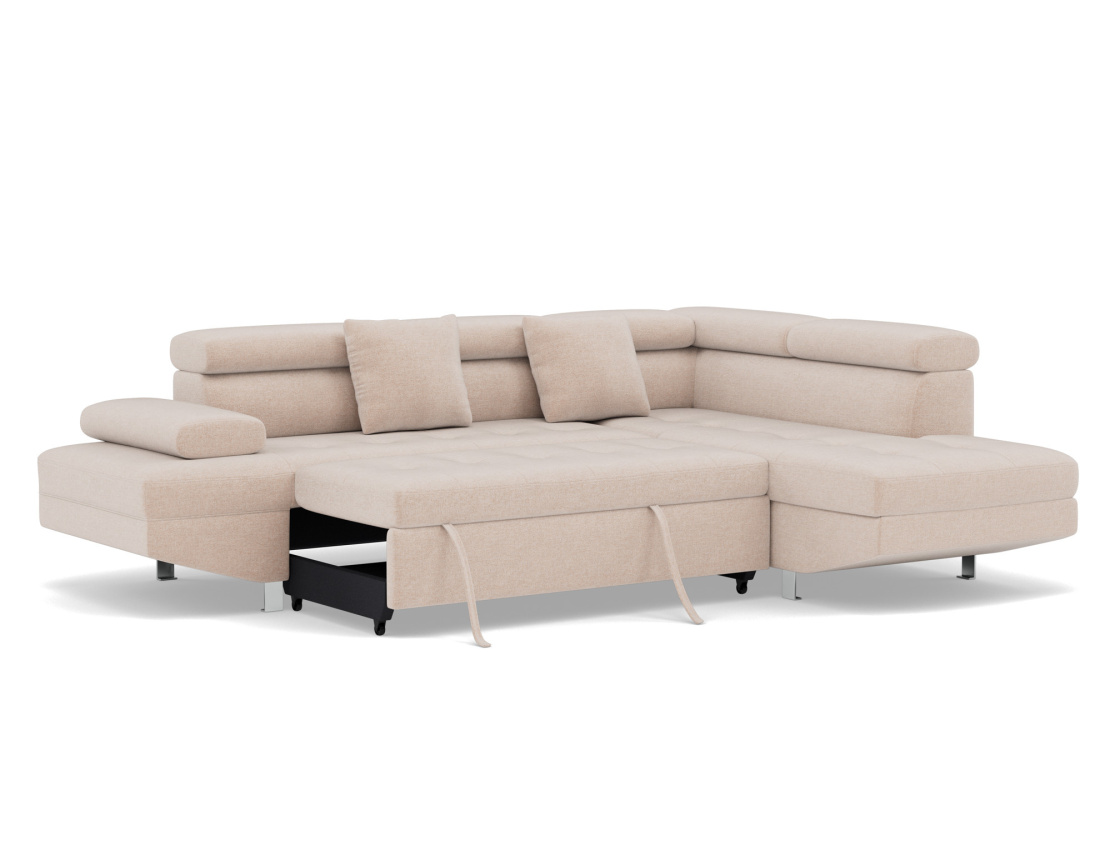 Canapé d'angle droit 5 places convertible avec coffre et têtières réglables en velours texturé Margaux