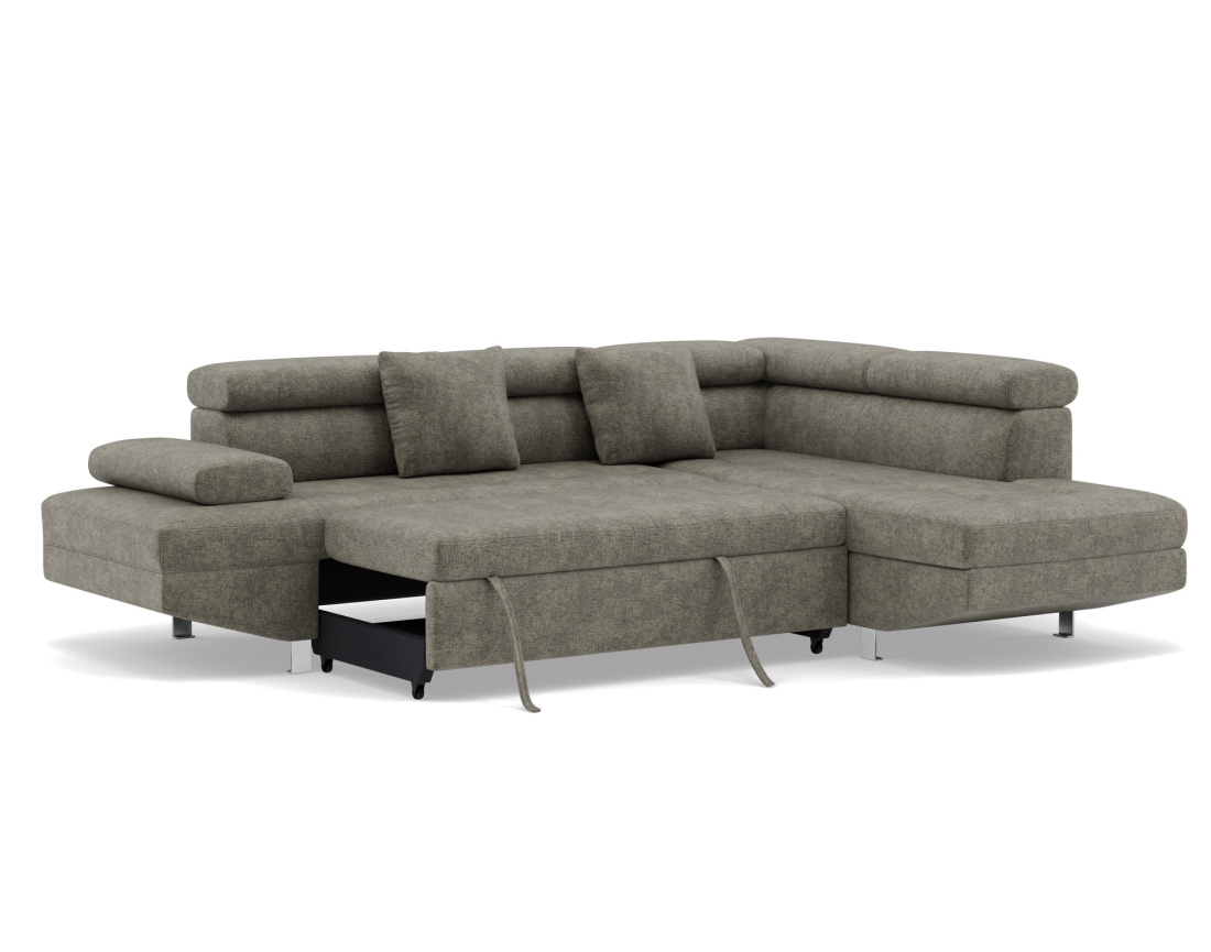 Canapé d'angle droit 5 places convertible avec coffre et têtières réglables en velours texturé Margaux