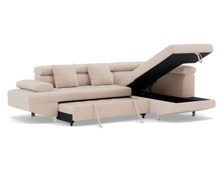 Canapé d'angle droit 5 places convertible avec coffre et têtières réglables en velours texturé Margaux