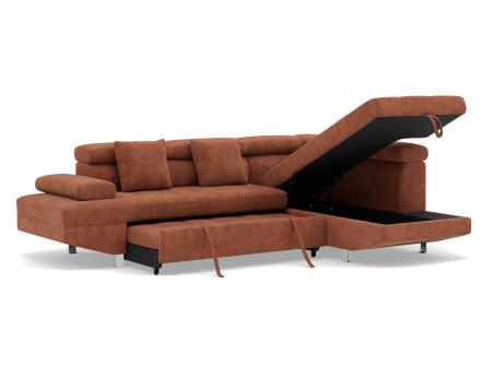 Canapé d'angle droit 5 places convertible avec coffre et têtières réglables en velours texturé Margaux