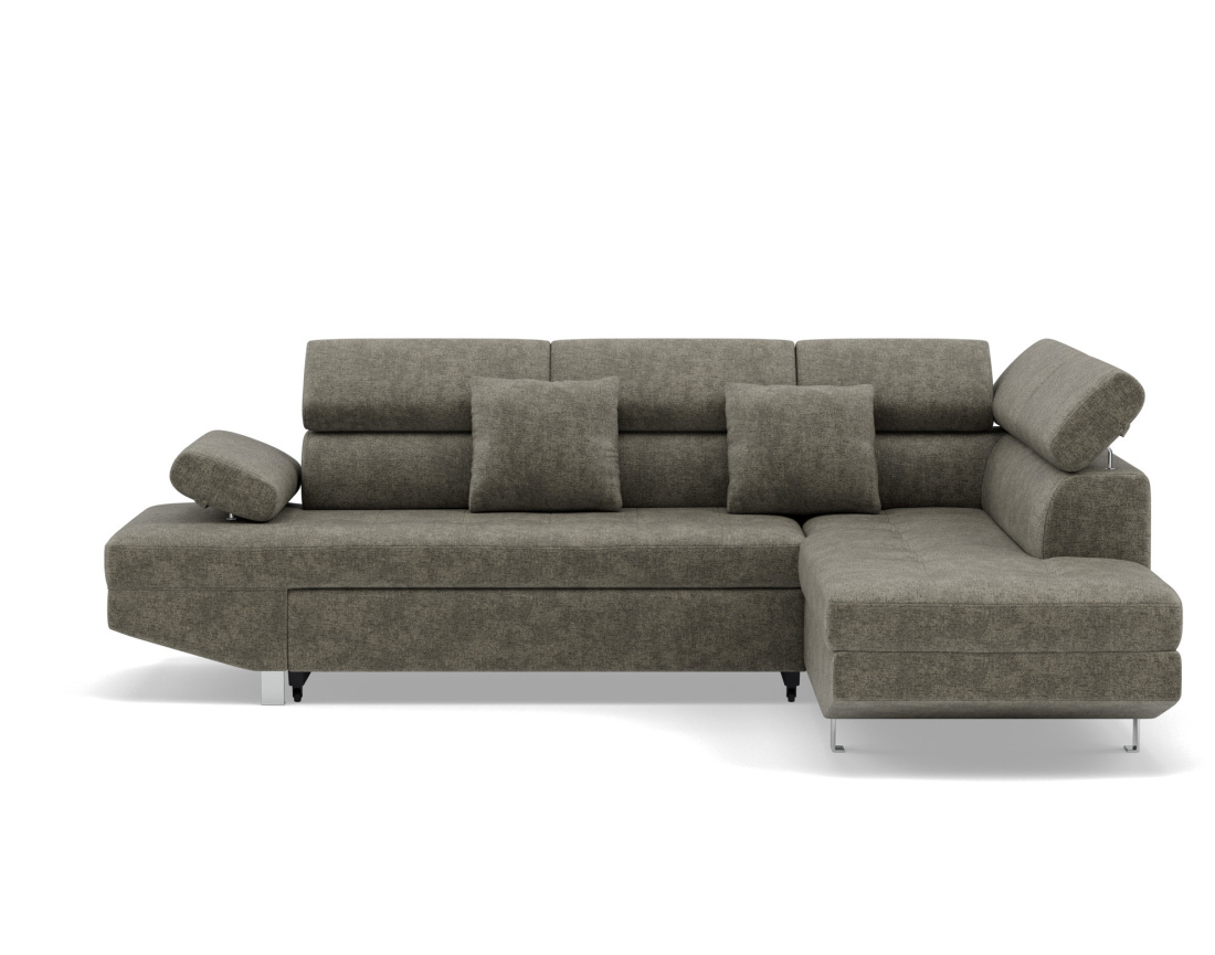 Canapé d'angle droit 5 places convertible avec coffre et têtières réglables en velours texturé Margaux