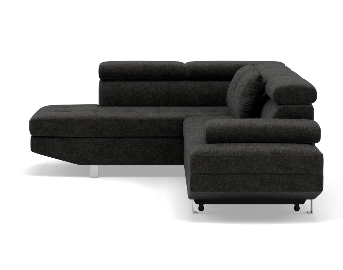 Canapé d'angle gauche 5 places convertible avec coffre et têtières réglables en velours texturé Margaux Canapé d'angle gauche 5 places convertible avec coffre et têtières réglables en velours texturé Margaux