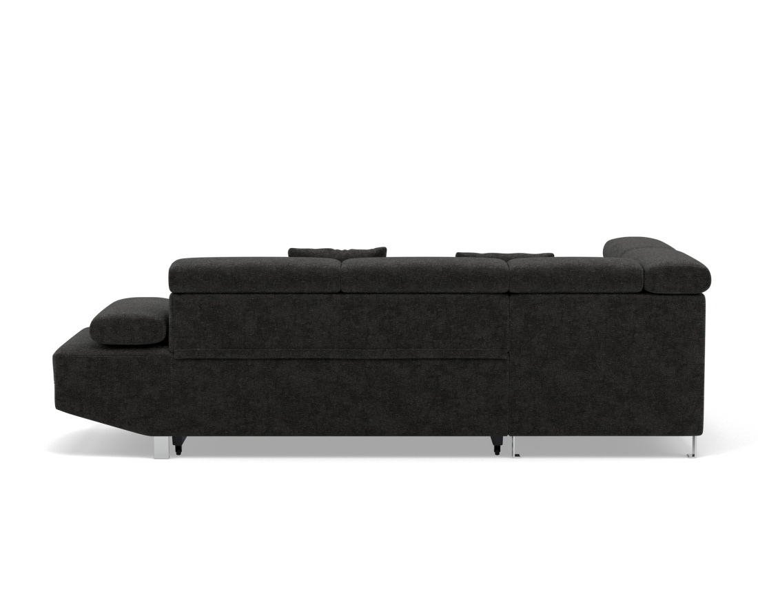 Canapé d'angle gauche 5 places convertible avec coffre et têtières réglables en velours texturé Margaux Canapé d'angle gauche 5 places convertible avec coffre et têtières réglables en velours texturé Margaux