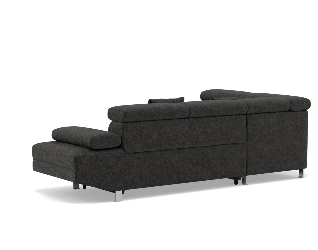 Canapé d'angle gauche 5 places convertible avec coffre et têtières réglables en velours texturé Margaux Canapé d'angle gauche 5 places convertible avec coffre et têtières réglables en velours texturé Margaux