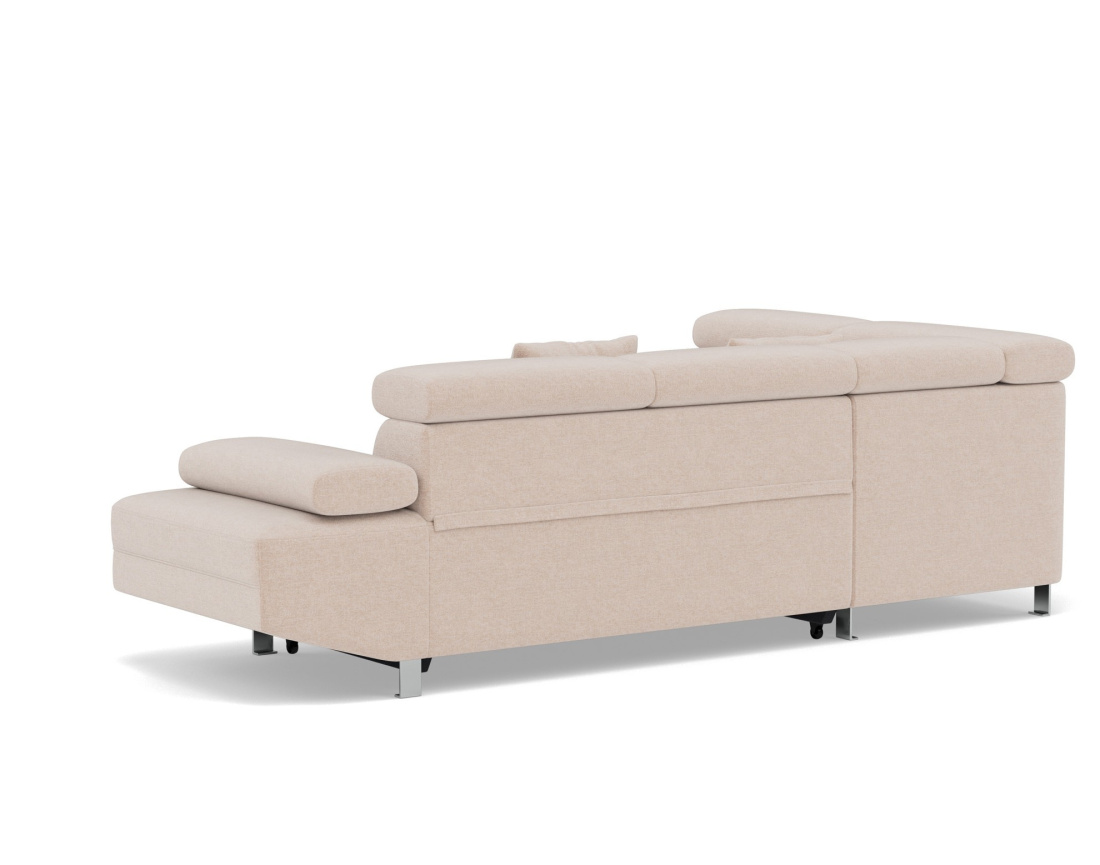 Canapé d'angle gauche 5 places convertible avec coffre et têtières réglables en velours texturé Margaux Canapé d'angle gauche 5 places convertible avec coffre et têtières réglables en velours texturé Margaux