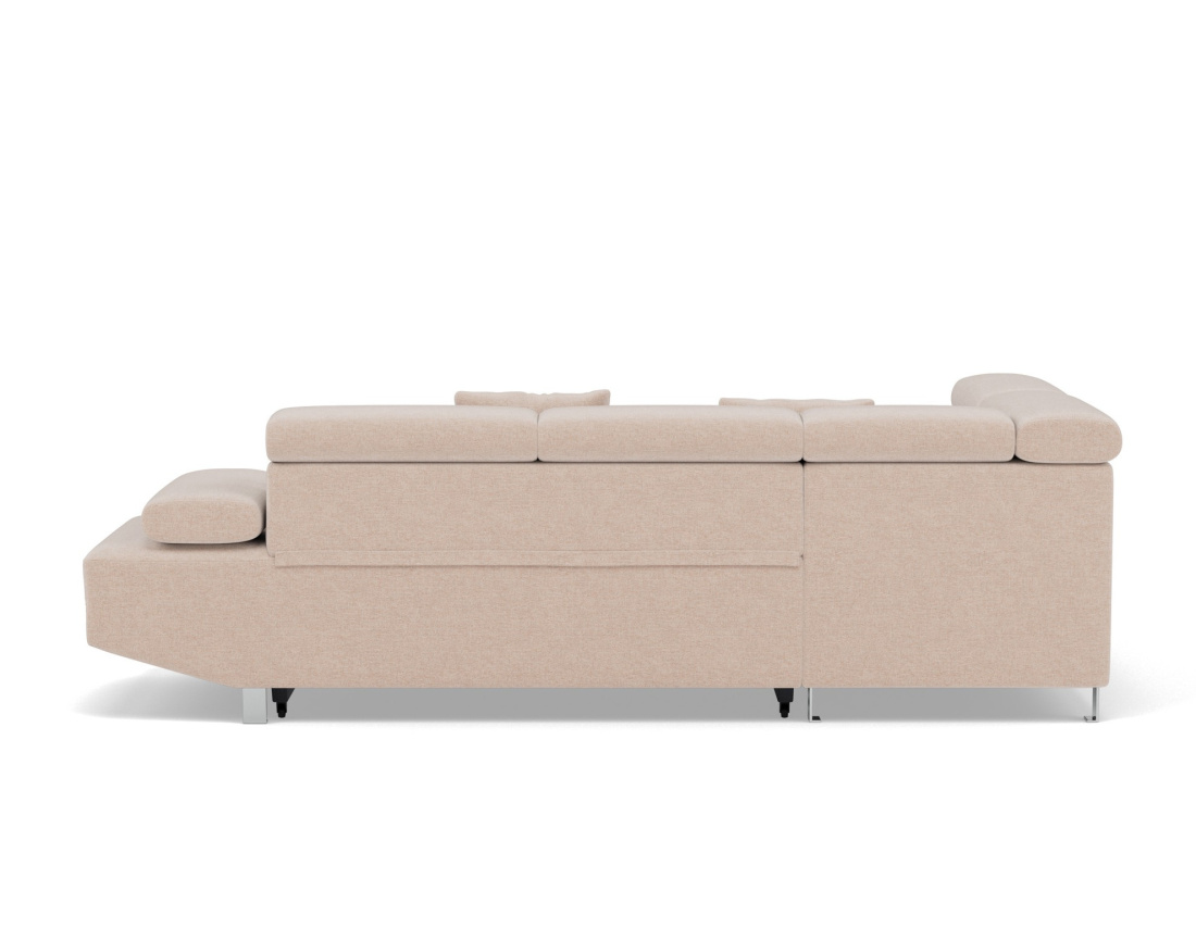 Canapé d'angle gauche 5 places convertible avec coffre et têtières réglables en velours texturé Margaux Canapé d'angle gauche 5 places convertible avec coffre et têtières réglables en velours texturé Margaux