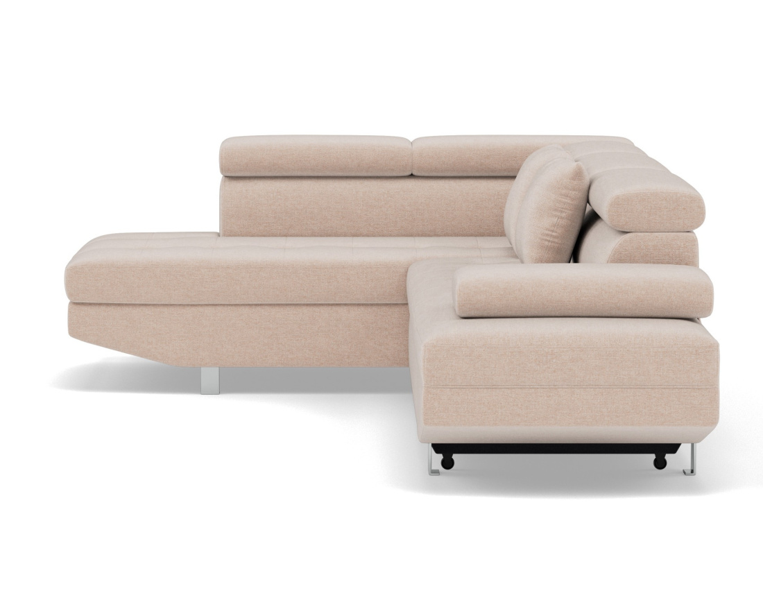 Canapé d'angle gauche 5 places convertible avec coffre et têtières réglables en velours texturé Margaux Canapé d'angle gauche 5 places convertible avec coffre et têtières réglables en velours texturé Margaux