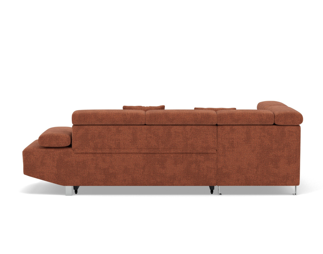 Canapé d'angle gauche 5 places convertible avec coffre et têtières réglables en velours texturé Margaux Canapé d'angle gauche 5 places convertible avec coffre et têtières réglables en velours texturé Margaux