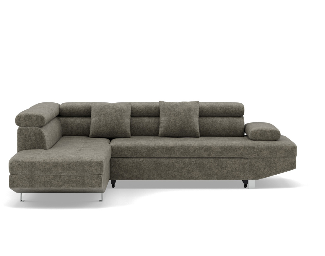 Canapé d'angle gauche 5 places convertible avec coffre et têtières réglables en velours texturé Margaux