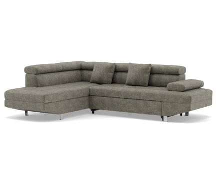 Canapé d'angle gauche 5 places convertible avec coffre et têtières réglables en velours texturé Margaux