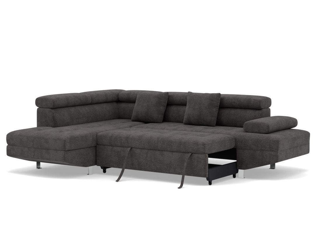 Canapé d'angle gauche 5 places convertible avec coffre et têtières réglables en velours texturé Margaux