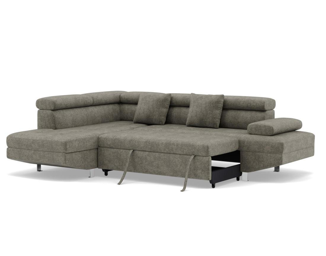 Canapé d'angle gauche 5 places convertible avec coffre et têtières réglables en velours texturé Margaux