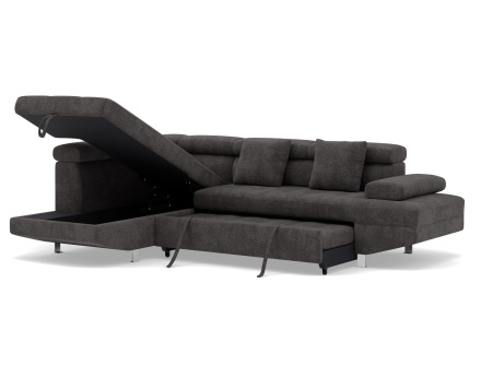 Canapé d'angle gauche 5 places convertible avec coffre et têtières réglables en velours texturé Margaux