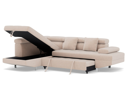 Canapé d'angle gauche 5 places convertible avec coffre et têtières réglables en velours texturé Margaux