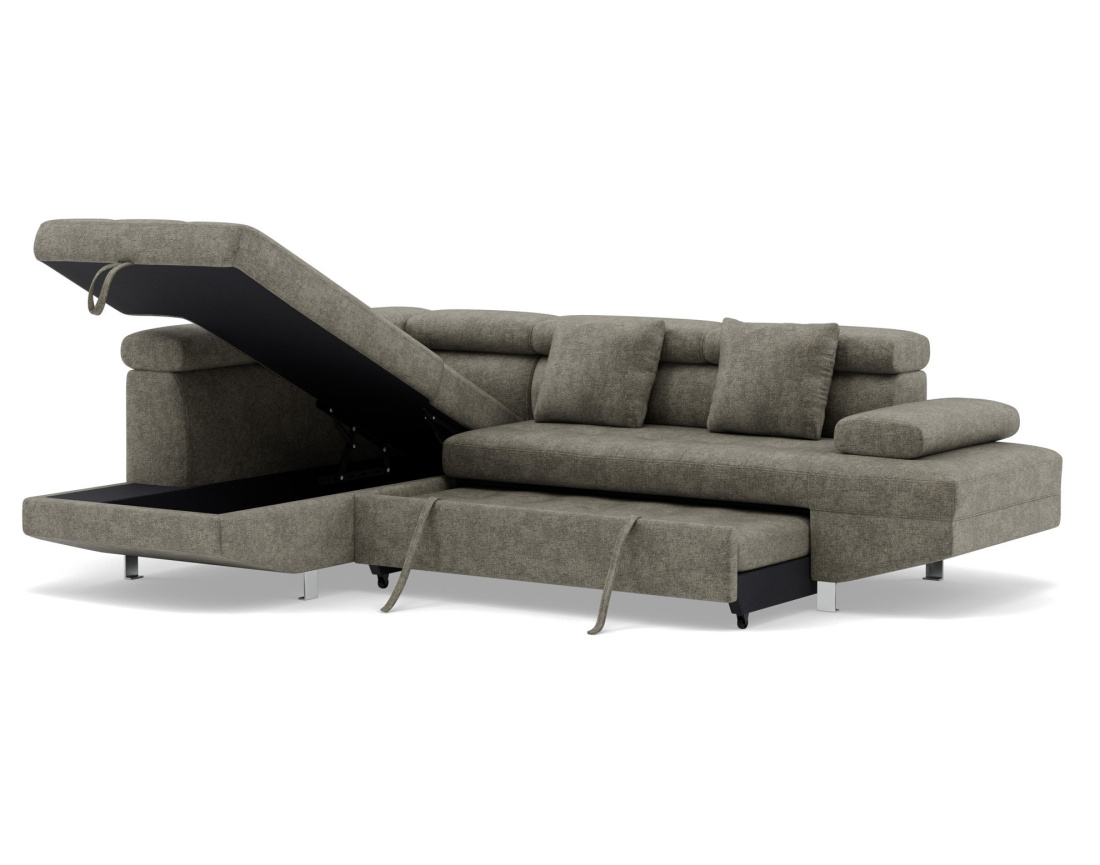 Canapé d'angle gauche 5 places convertible avec coffre et têtières réglables en velours texturé Margaux