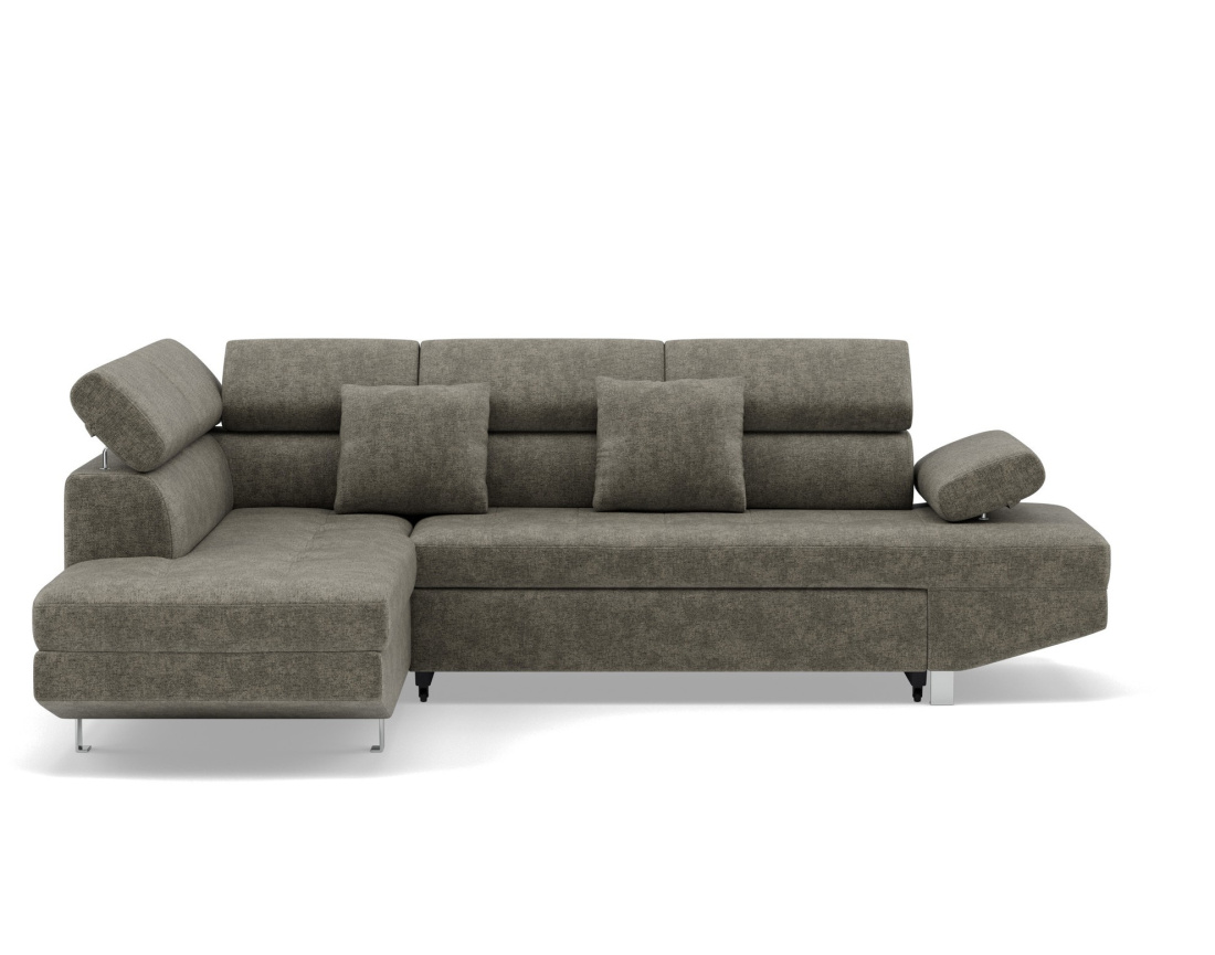 Canapé d'angle gauche 5 places convertible avec coffre et têtières réglables en velours texturé Margaux