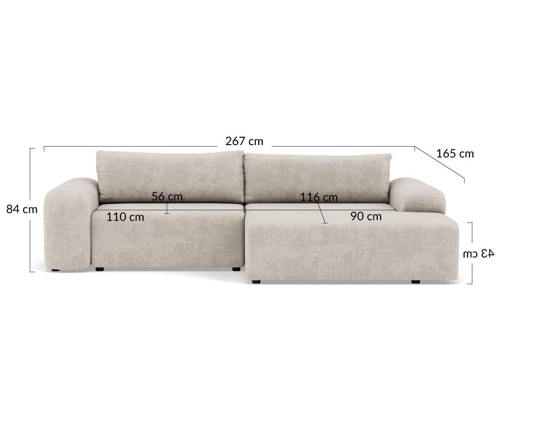 Canapé d'angle droit 4 places convertible avec coffre en velours texturé Rebecca
