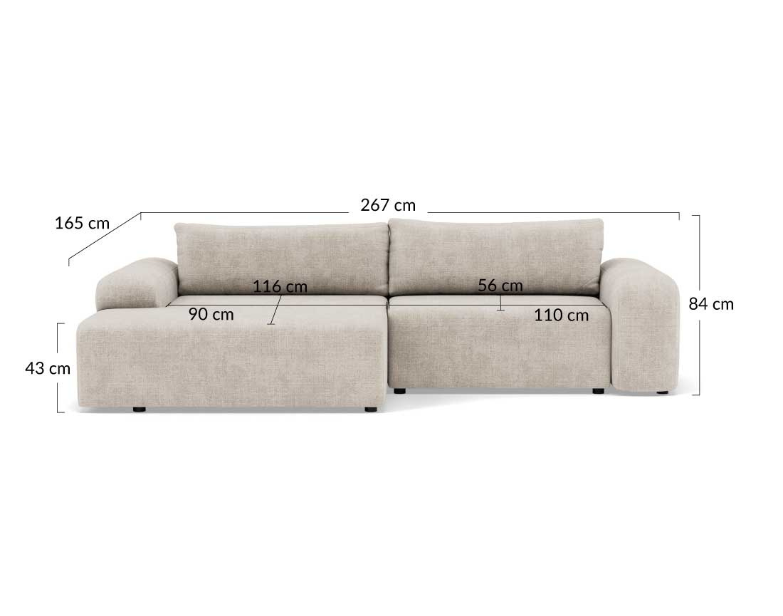 Canapé d'angle gauche 4 places convertible avec coffre en velours texturé Rebecca