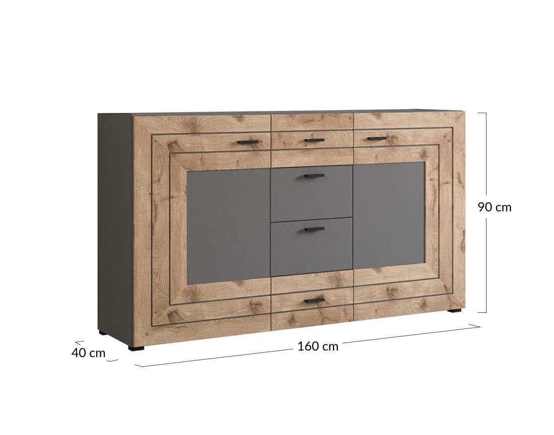 Buffet bas gris et bois 160 cm Wexford