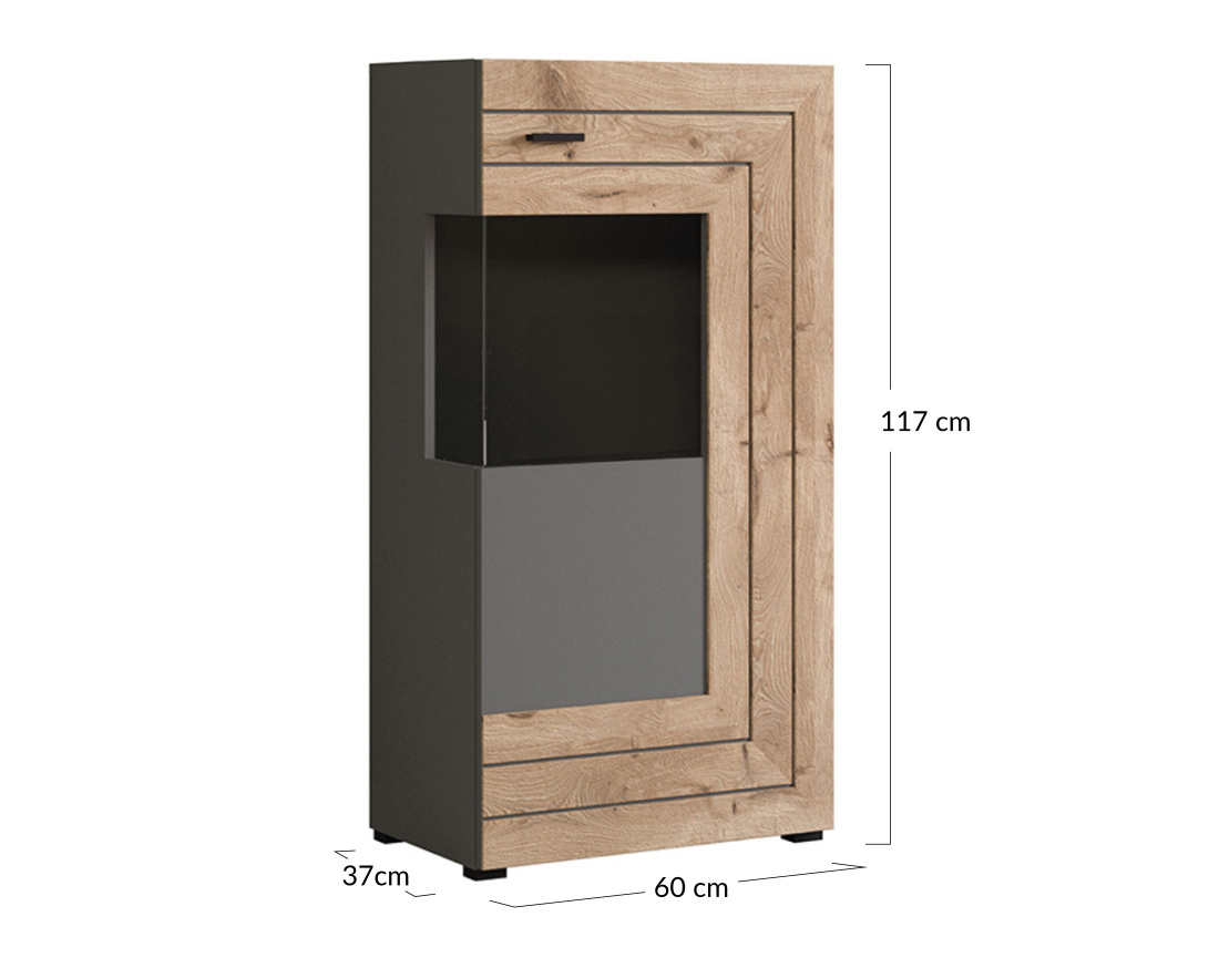 Vitrine gris et bois 60x117 cm Wexford